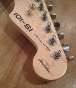 My re-styled Squire Fender Headstock of the best electric guitar design ever (IMHO;) - Leo Fender's incredible Stratocaster!